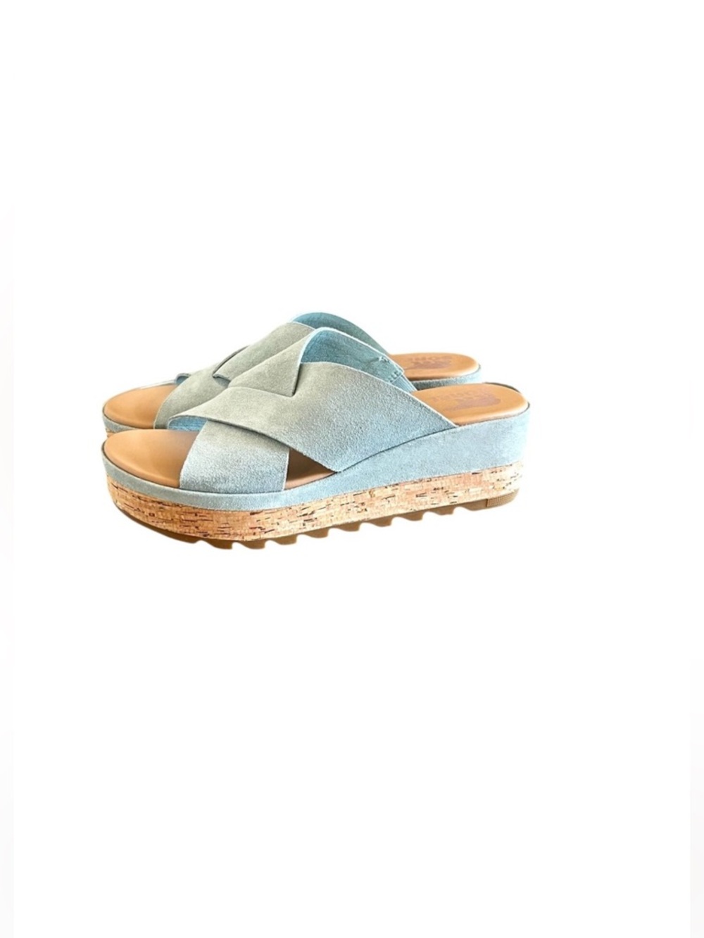 Sorel NEW Cameron Flatform Suede Mule Sandal In Light Green Size 10